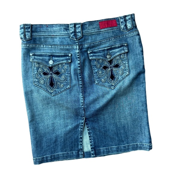 Dresses & Skirts - Fire Jeans denim pencil skirt embroidered cross pockets size 11